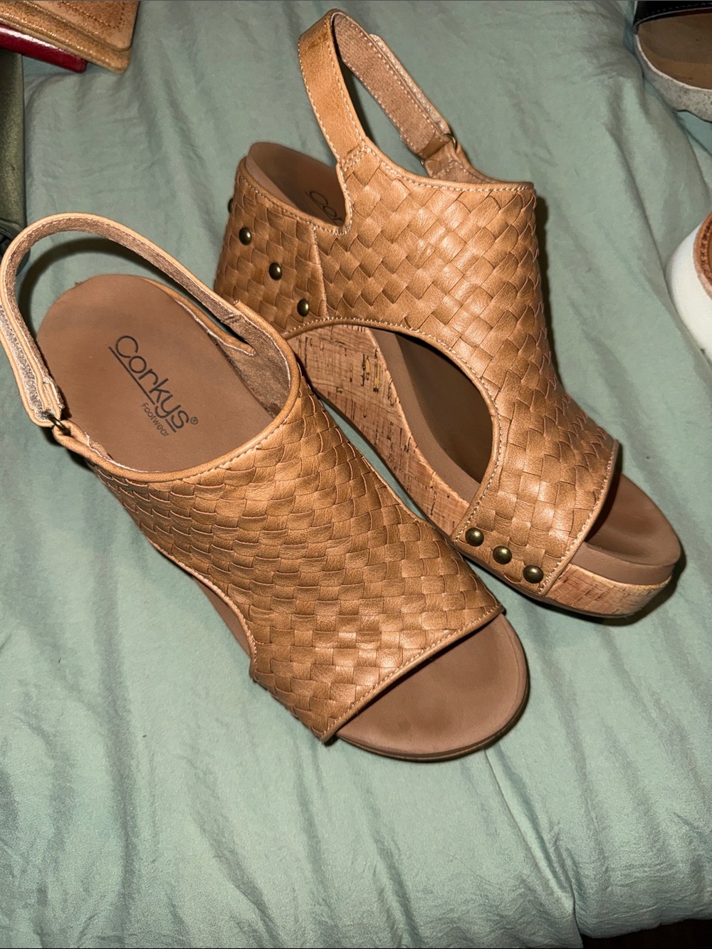 Corkys Woven Tan Slingback Wedge Sandals